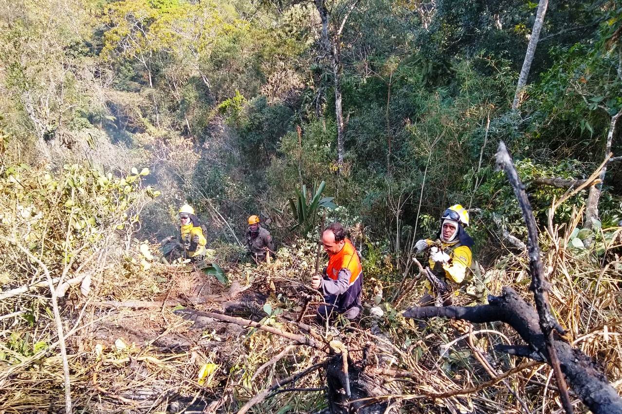 Você está visualizando atualmente Equipe da Defesa Civil e brigadistas do Parque Municipal ajudam a combater incêndio florestal no Vale dos Frades