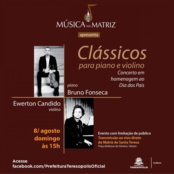 Read more about the article ‘Música na Matriz’ apresenta, neste domingo, 8, ‘Clássicos para piano e violino’, em homenagem ao Dia dos Pais