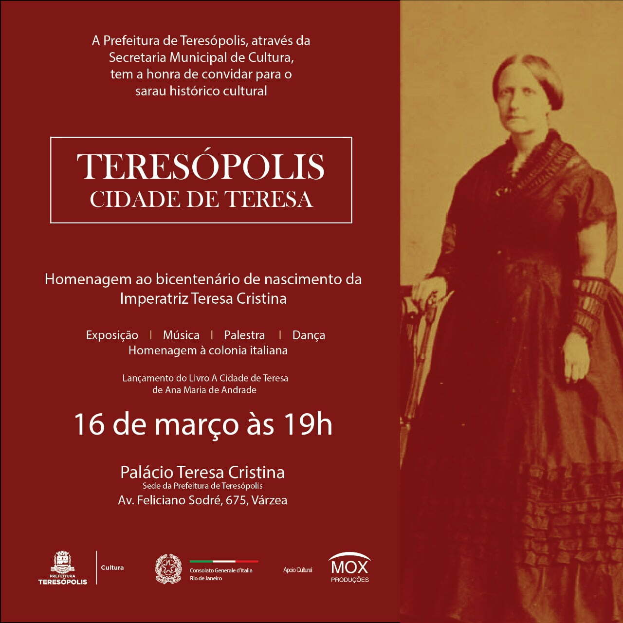 Você está visualizando atualmente Prefeitura de Teresópolis e Consulado Italiano promovem eventos pelo bicentenário da Imperatriz Teresa Cristina