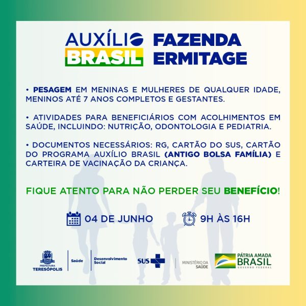 Read more about the article Secretaria de Saúde fará acompanhamento de beneficiários do Auxílio Brasil, no sábado (4)