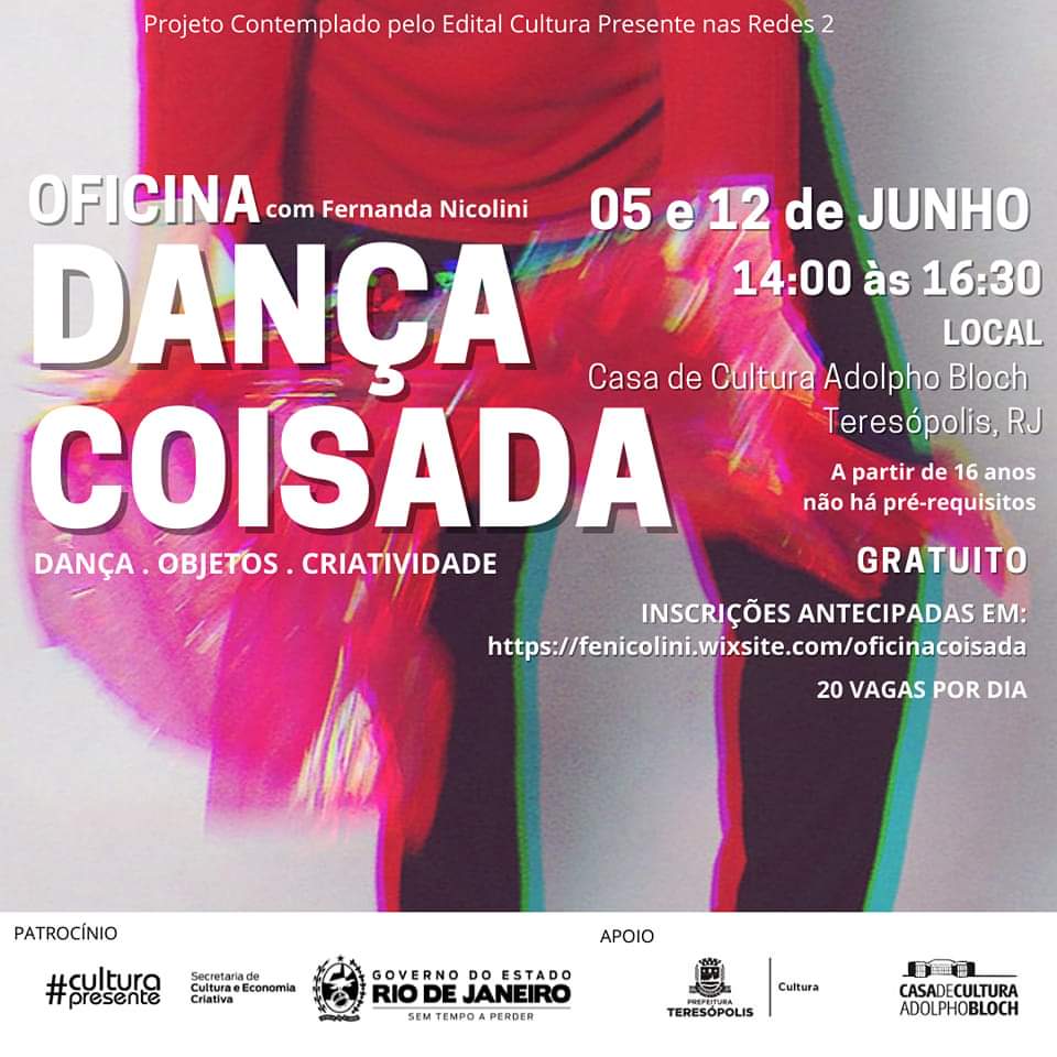 Você está visualizando atualmente Oficinas gratuitas do projeto ‘Dança Coisada’ acontecem nos dias 5 e 12 de junho, na Casa de Cultura