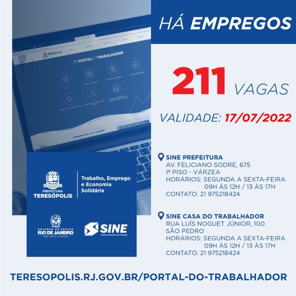 Read more about the article ‘Emprega Terê’ divulga 211 vagas de emprego no Sine Teresópolis