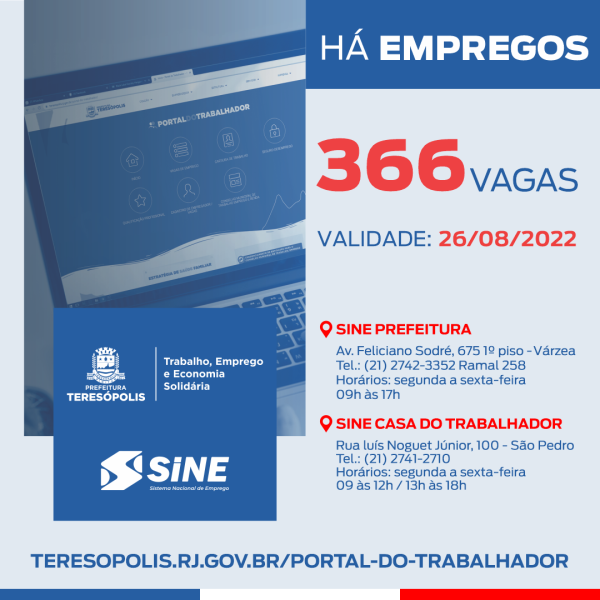 Leia mais sobre o artigo Programa ‘Emprega Terê’ divulga 366 vagas de emprego no SINE Teresópolis