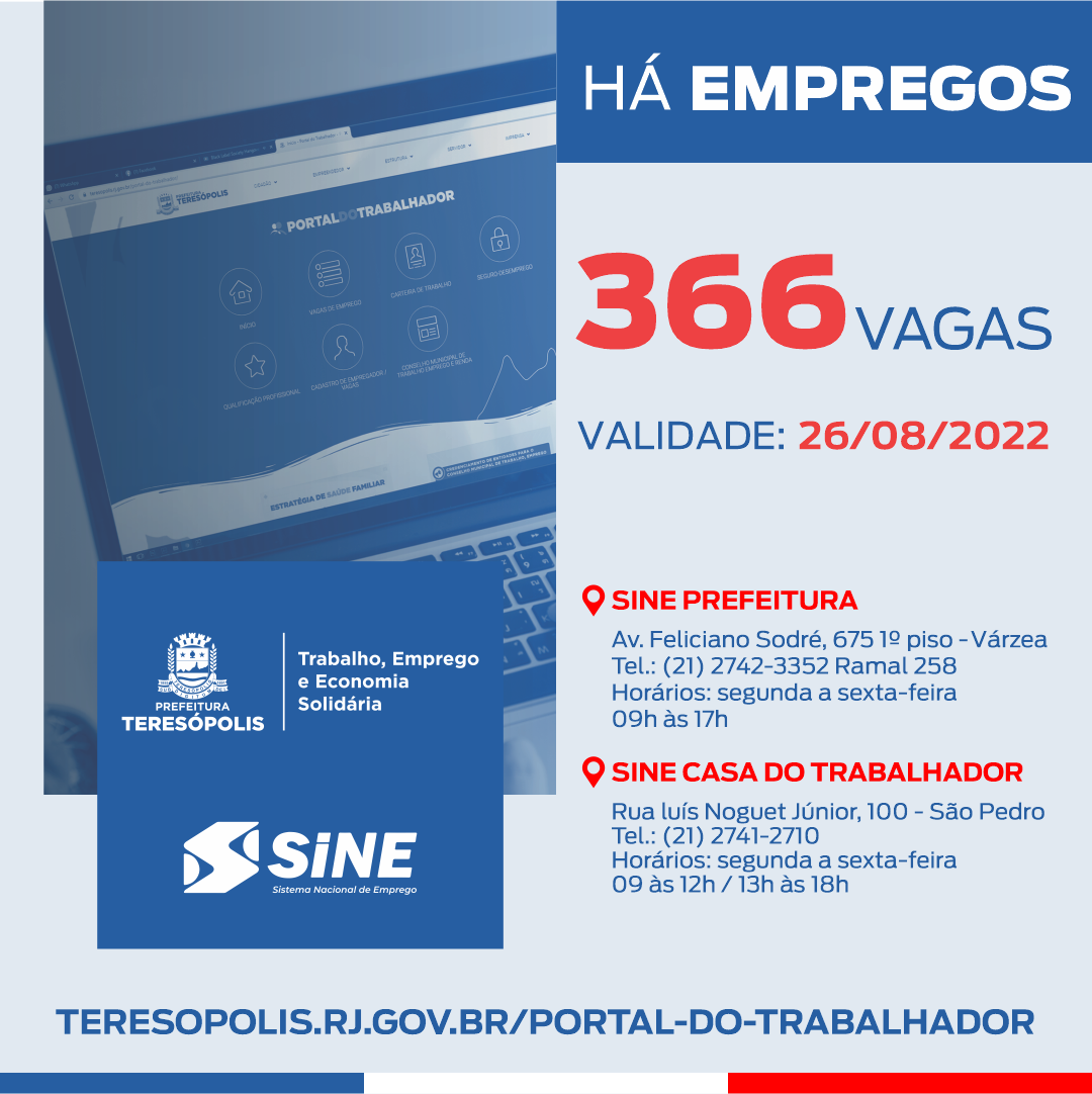Você está visualizando atualmente Programa ‘Emprega Terê’ divulga 366 vagas de emprego no SINE Teresópolis