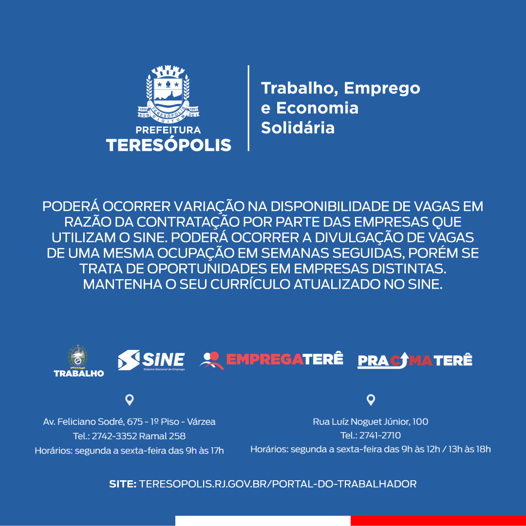 Programa 'Emprega Terê' divulga 258 oportunidades de emprego no Sine  Teresópolis - Prefeitura de Teresópolis