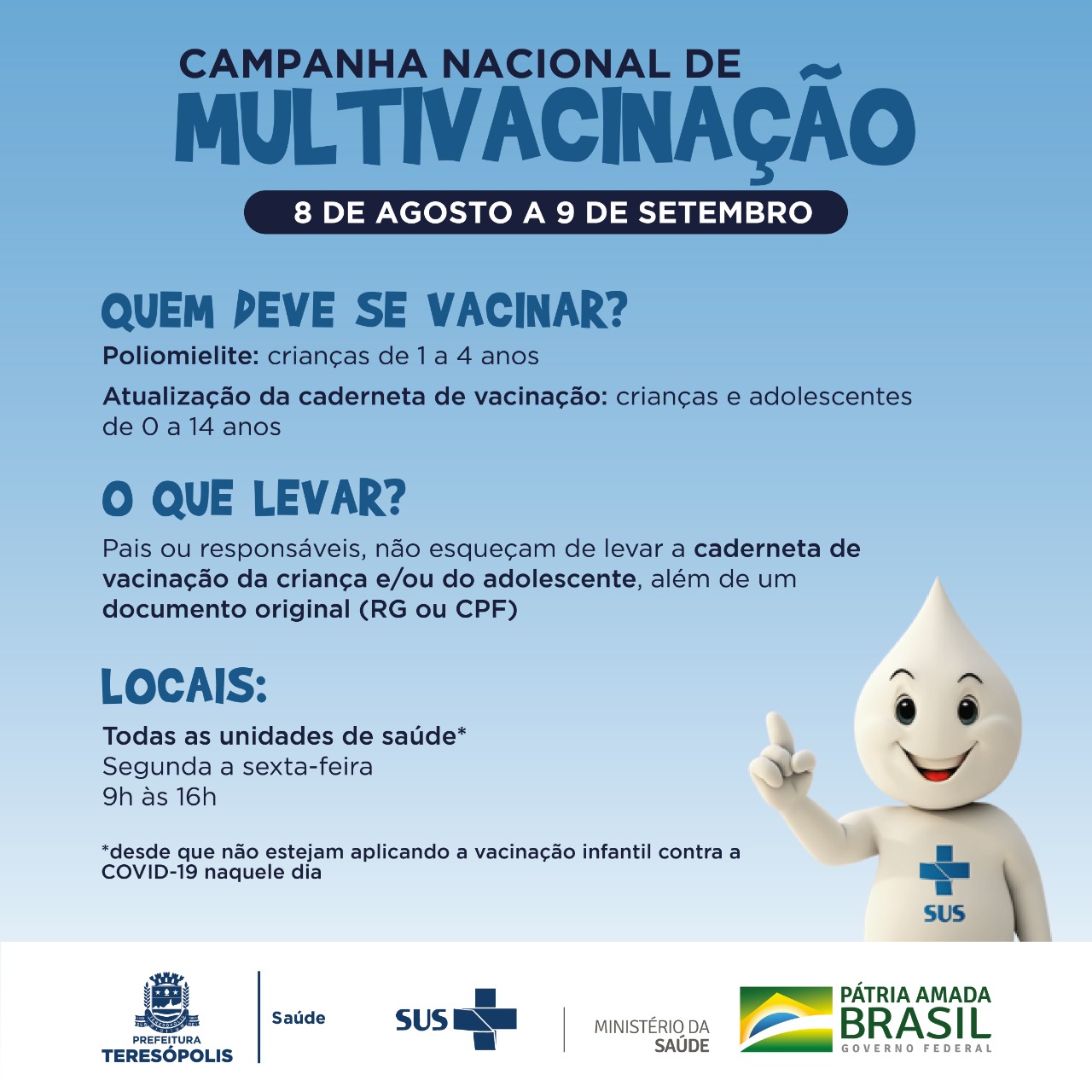Read more about the article Campanha Nacional de Vacinação contra a Poliomielite começa nesta segunda-feira (8)