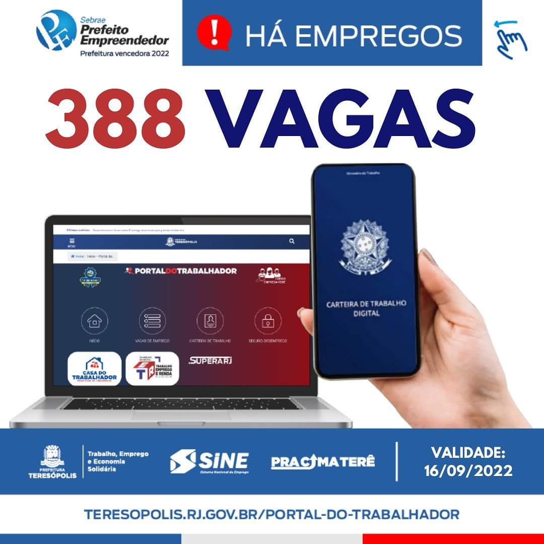 Você está visualizando atualmente Programa ‘Emprega Terê’ tem 388 vagas de emprego até sexta-feira, dia 16