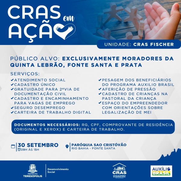 Leia mais sobre o artigo Desenvolvimento Social, Pastoral da Criança da Paróquia de São Cristóvão e PETI realizarão ações de atendimento aos moradores de Quinta Lebrão, Fonte Santa e Prata em 30/9