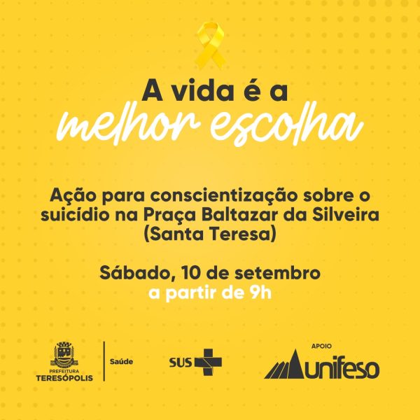 Leia mais sobre o artigo Praça da Matriz de Santa Teresa recebe evento de conscientização sobre suicídio, neste sábado (10)