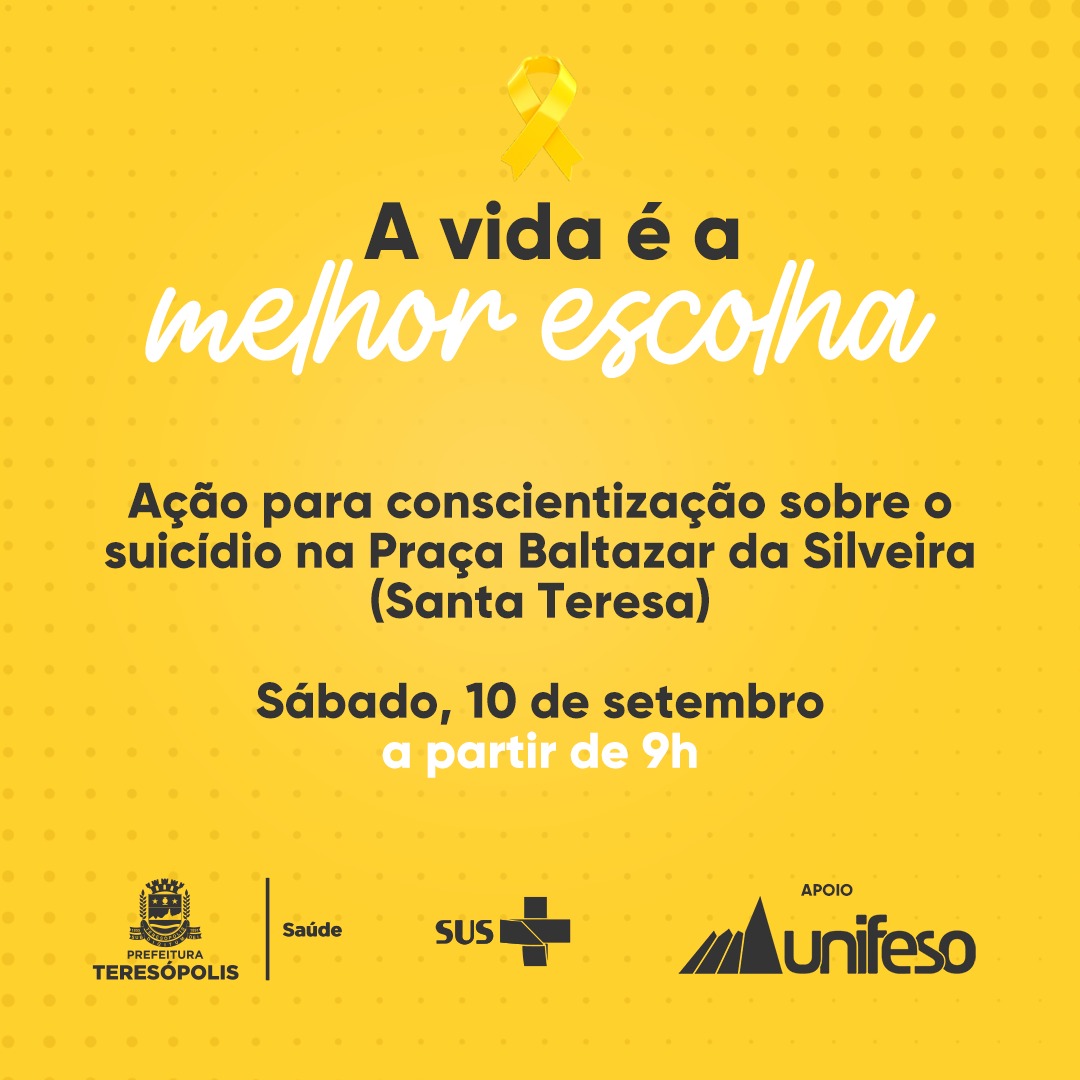 Read more about the article Praça da Matriz de Santa Teresa recebe evento de conscientização sobre suicídio, neste sábado (10)