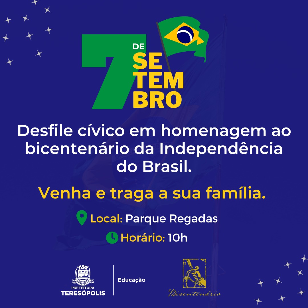 Você está visualizando atualmente Desfile Cívico de 7 de setembro contará com a participação de mais de 2 mil alunos das redes pública e particular de Teresópolis