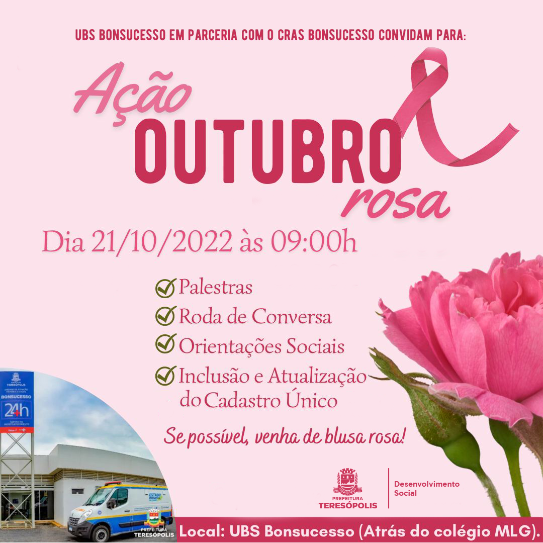 Você está visualizando atualmente Ação Outubro Rosa em Bonsucesso terá várias atividades para a população local na sexta-feira, 21 de outubro, na UBS do bairro