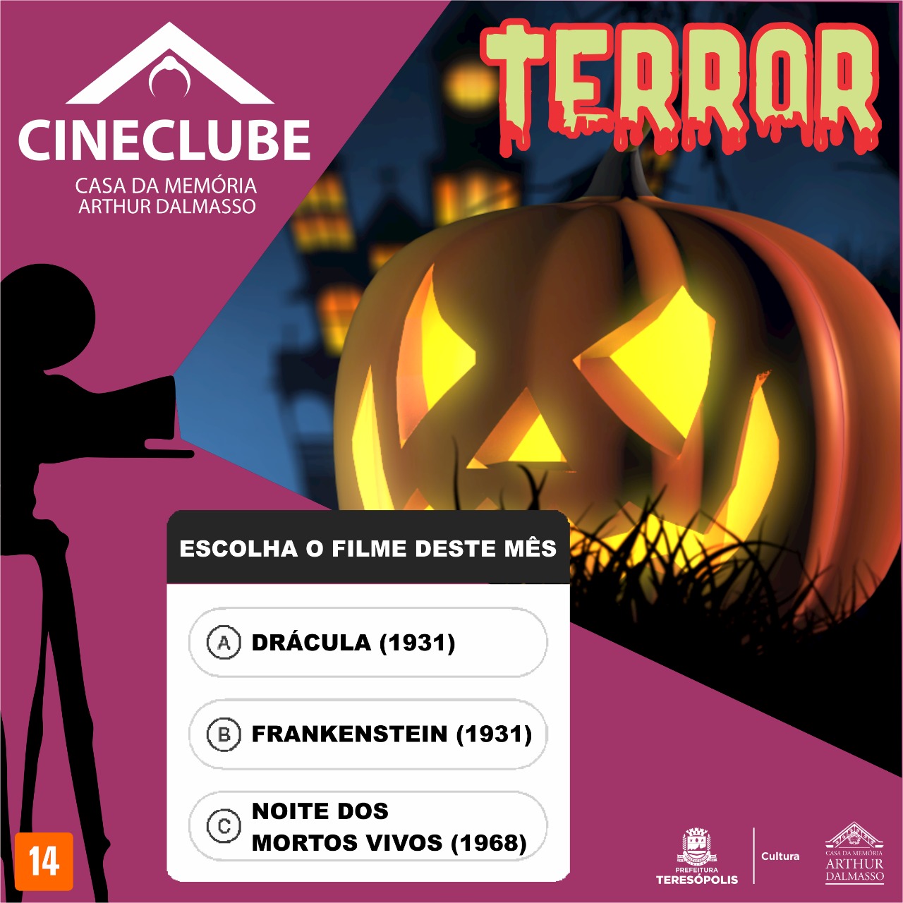 Você está visualizando atualmente ‘CINECLUBE’ realiza sessão terror de cinema na Casa da Memória