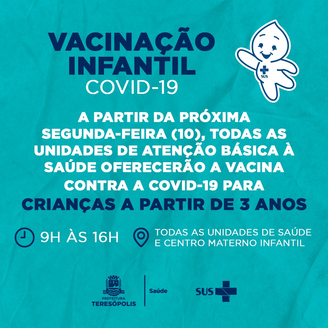 You are currently viewing Teresópolis dá início à vacinação de crianças a partir de 3 anos contra a Covid-19, nesta segunda (10)