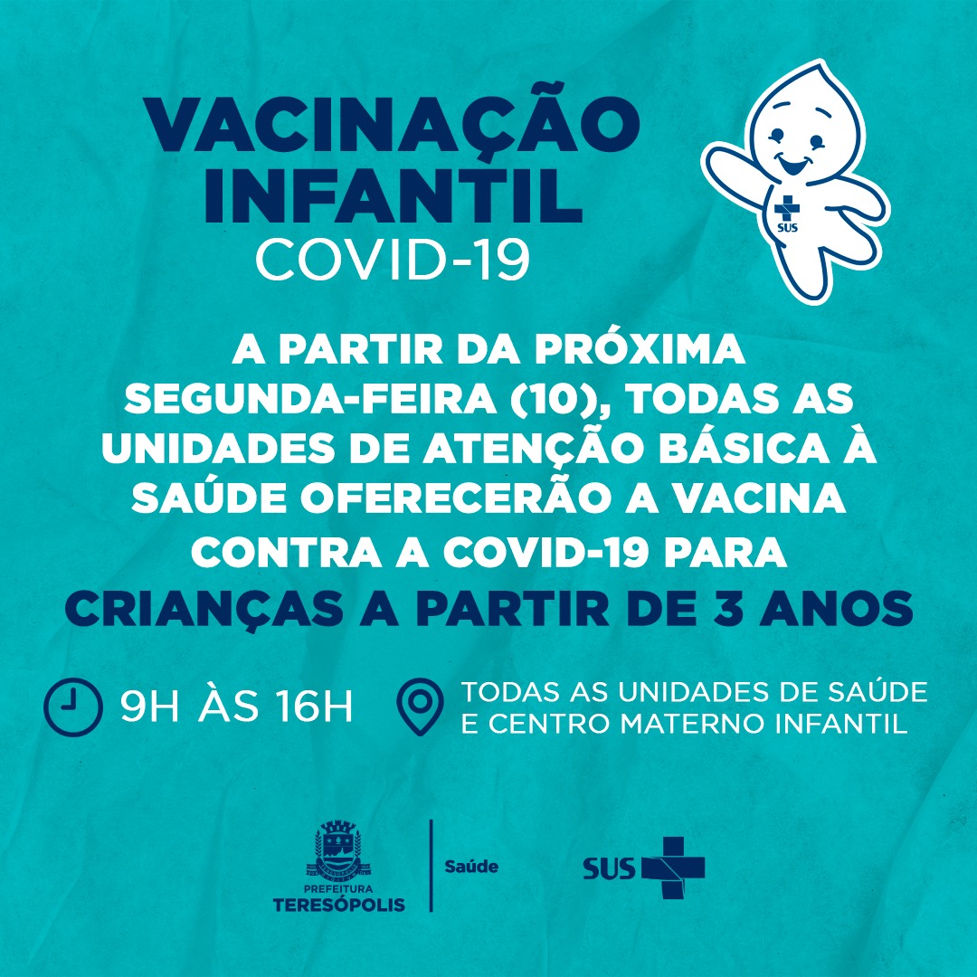 No momento, você está visualizando Teresópolis dá início à vacinação de crianças a partir de 3 anos contra a Covid-19, nesta segunda (10)