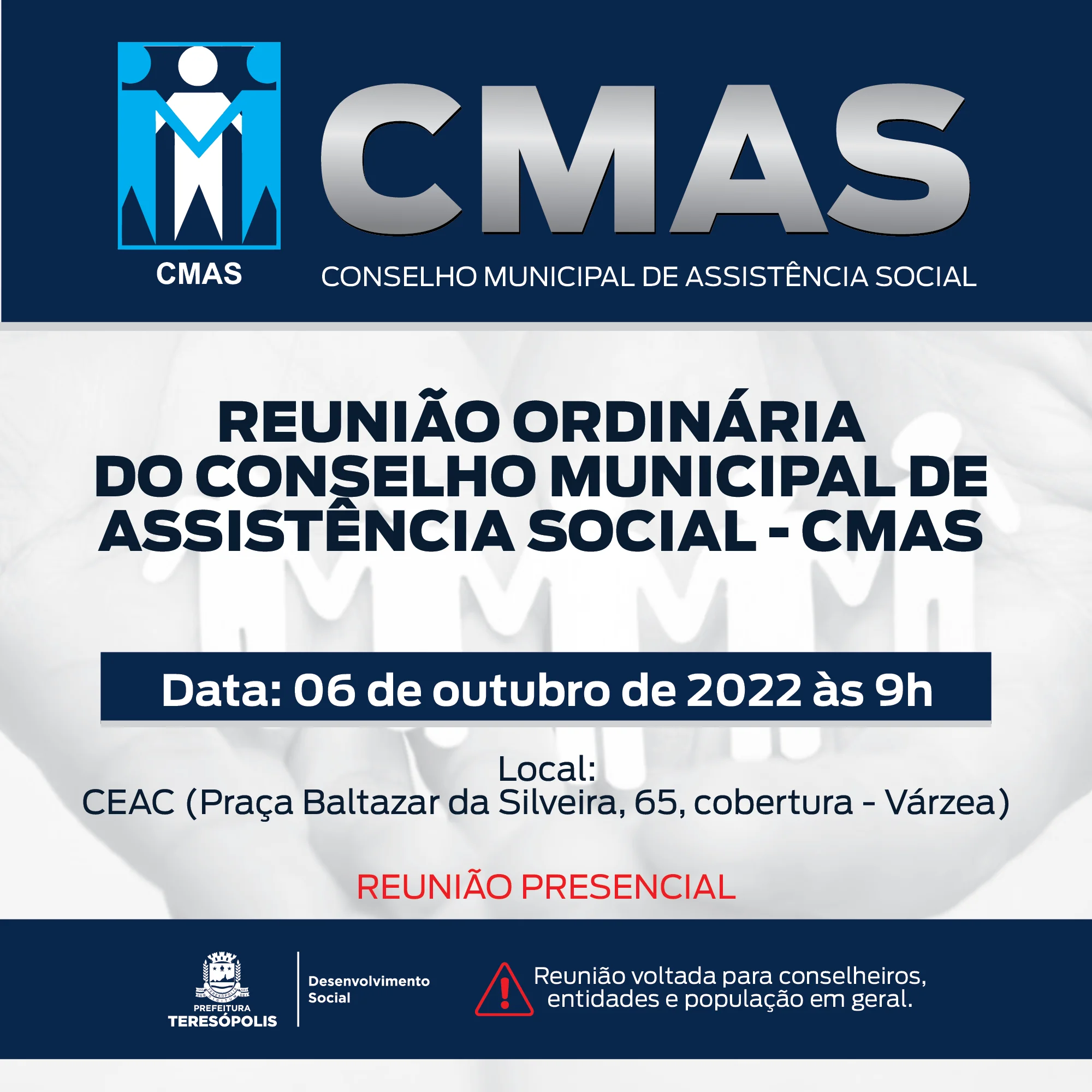 Leia mais sobre o artigo CMAS convoca munícipes para a 9ª reunião ordinária de 2022