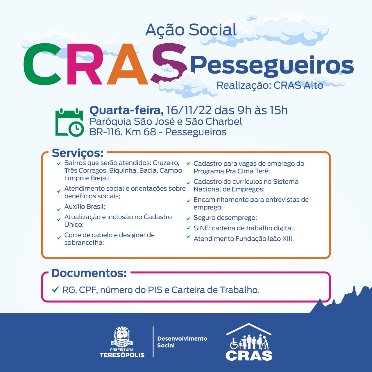 Você está visualizando atualmente “Ação Social”: Pessegueiros é o próximo bairro do interior a receber atendimento itinerante do CRAS Alto