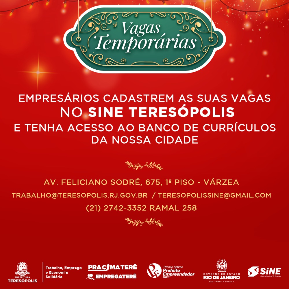Você está visualizando atualmente Empresários de Teresópolis podem cadastrar vagas de empregos temporários no SINE