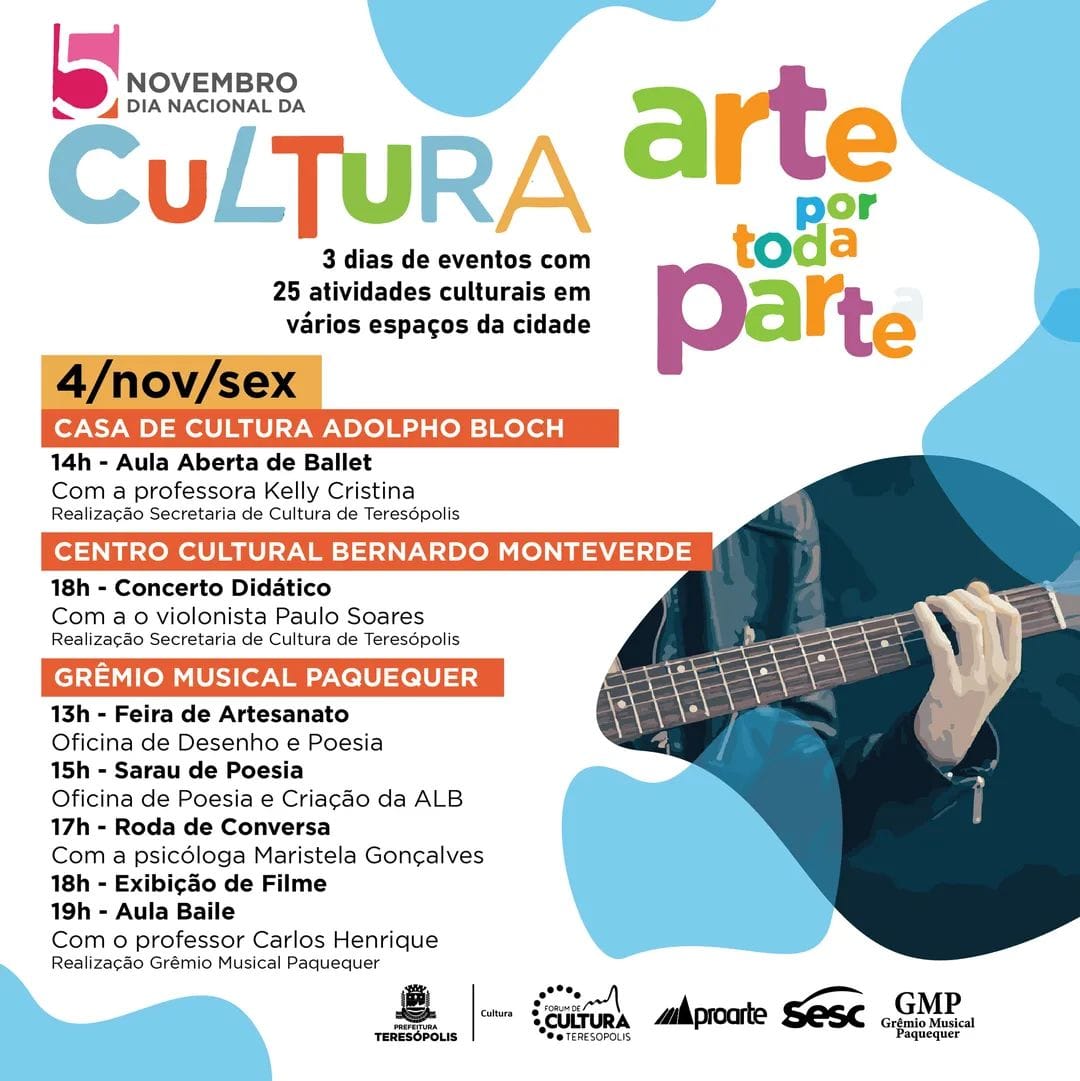 No momento, você está visualizando ‘Arte por Toda a Parte’: Teresópolis celebra Dia da Cultura com 25 atividades culturais