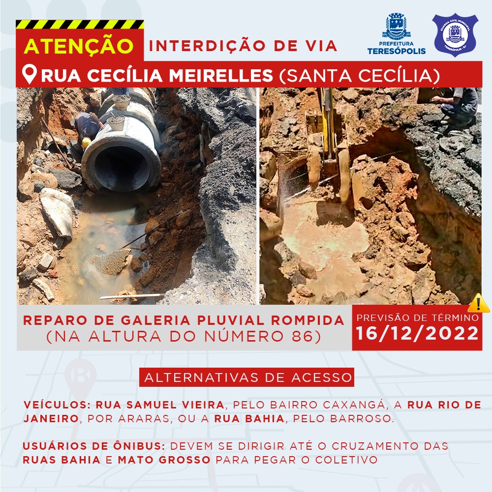 Você está visualizando atualmente ATENÇÃO: Interdição de trecho da Rua Cecília Meirelles, em Santa Cecília