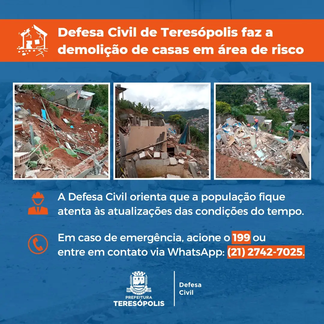 Você está visualizando atualmente Defesa Civil de Teresópolis faz a demolição de casas em área de risco, na Vila Muqui