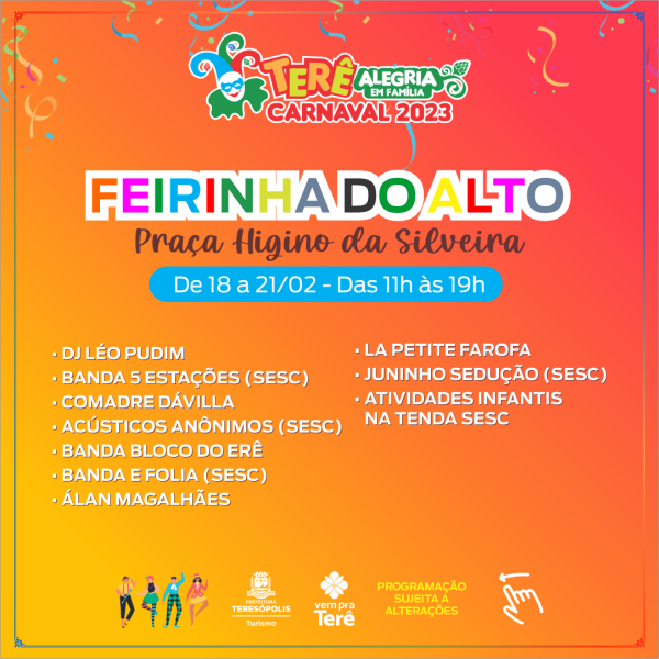 Read more about the article ‘Terê Alegria em Família’  Carnaval na Feirinha de Teresópolis tem shows, cortejo com bonecos gigantes e bailinho infantil até terça-feira, 21/02