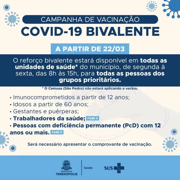 Leia mais sobre o artigo Vacina bivalente será distribuída em todas as unidades de saúde, a partir de quarta-feira (22)