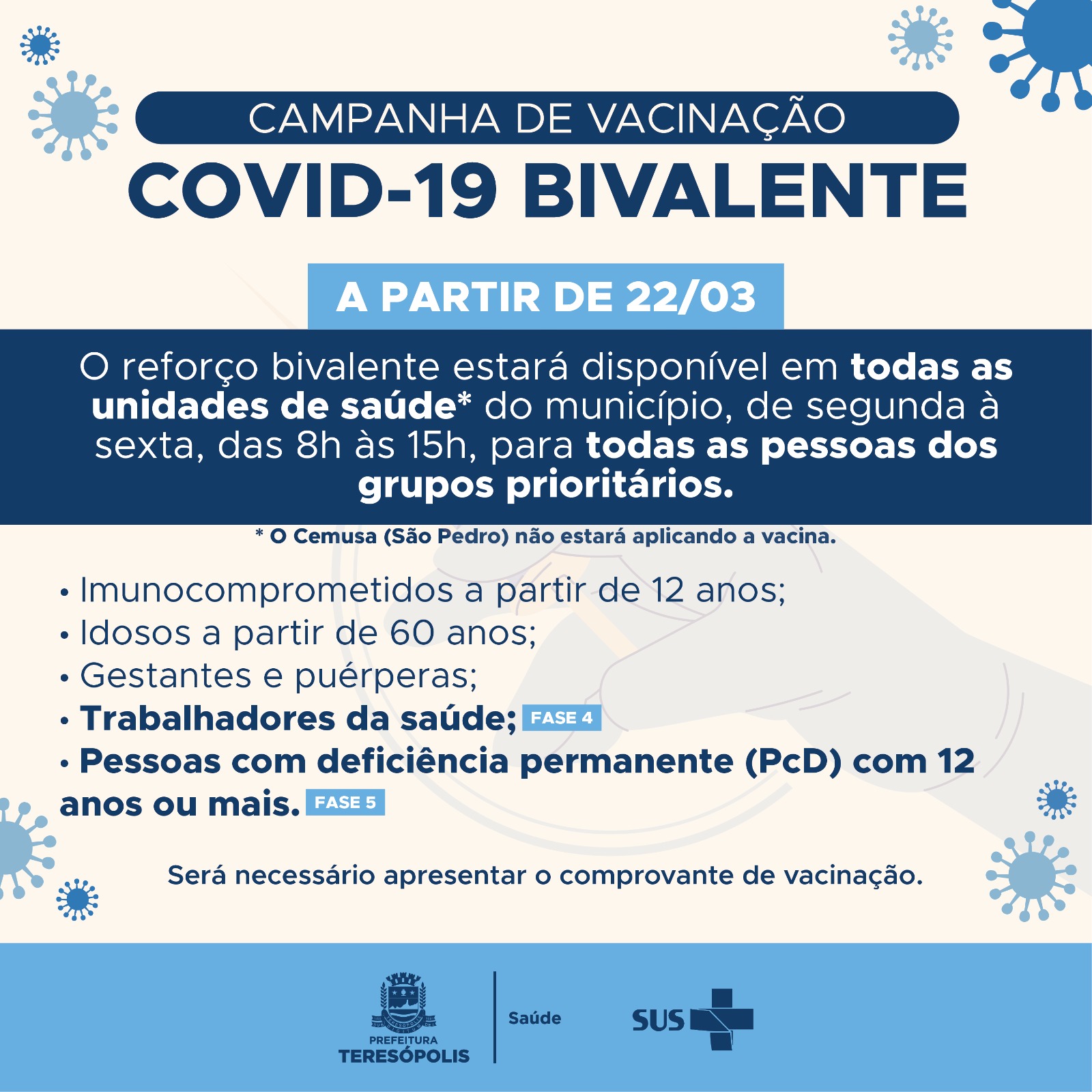 Você está visualizando atualmente Vacina bivalente será distribuída em todas as unidades de saúde, a partir de quarta-feira (22)