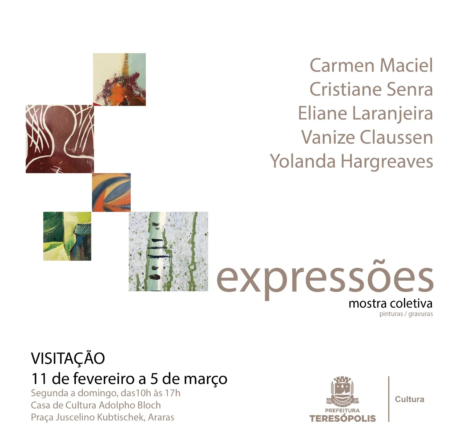 Você está visualizando atualmente Exposição Expressões aberta neste sábado, 11/02, na Casa de Cultura de Teresópolis