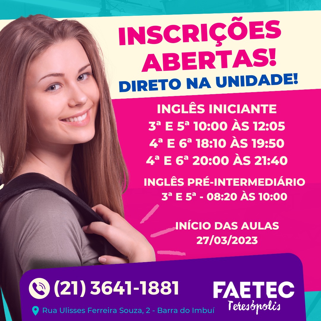 No momento você está vendo Faetec Teresópolis com inscrições abertas para cursos gratuitos de Inglês e de Manicure e Pedicure