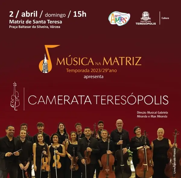 Leia mais sobre o artigo Festival das Artes II: Camerata Teresópolis é a atração deste domingo, 02/04, do projeto Música na Matriz