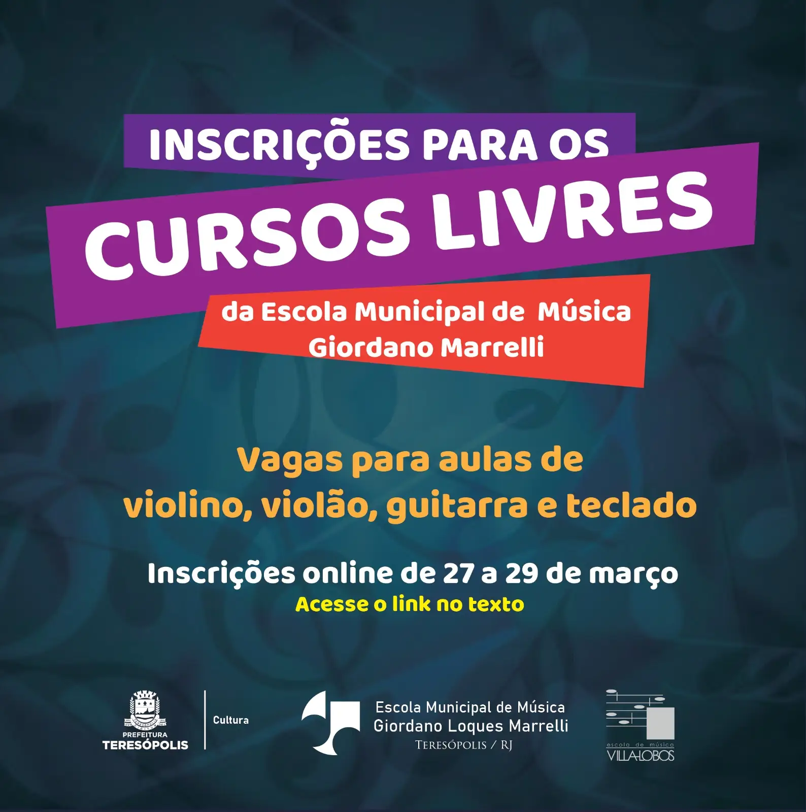 Você está visualizando atualmente Escola Municipal de Música de Teresópolis abre inscrição on-line para os cursos de violino, violão, guitarra e teclado