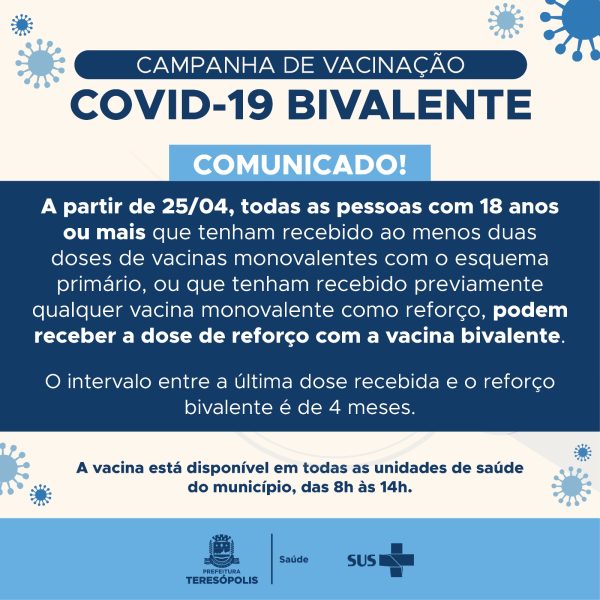 Leia mais sobre o artigo População acima de 18 anos de idade pode receber vacina bivalente contra Covid-19