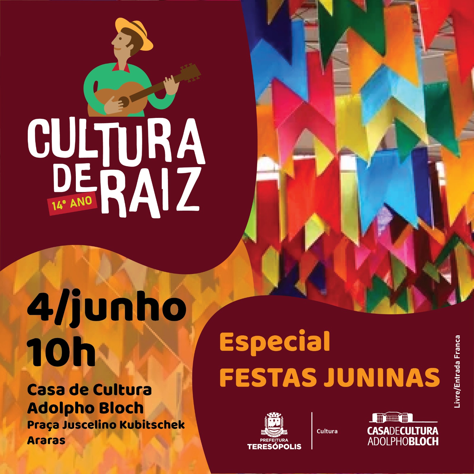 Você está visualizando atualmente Cultura de Raiz tem edição especial no domingo, 04/06, em homenagem às festas juninas