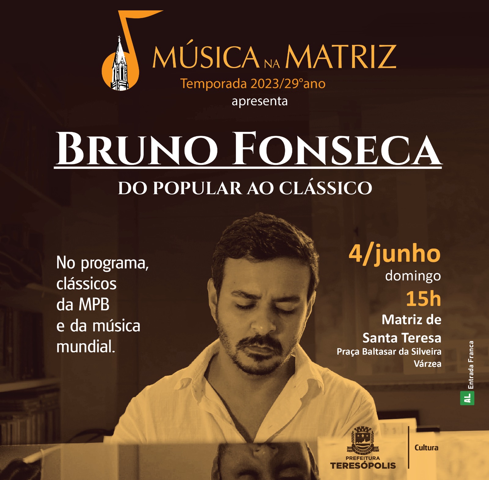 Você está visualizando atualmente Do popular ao clássico: Domingo tem concerto de Bruno Fonseca no Música na Matriz, em Teresópolis