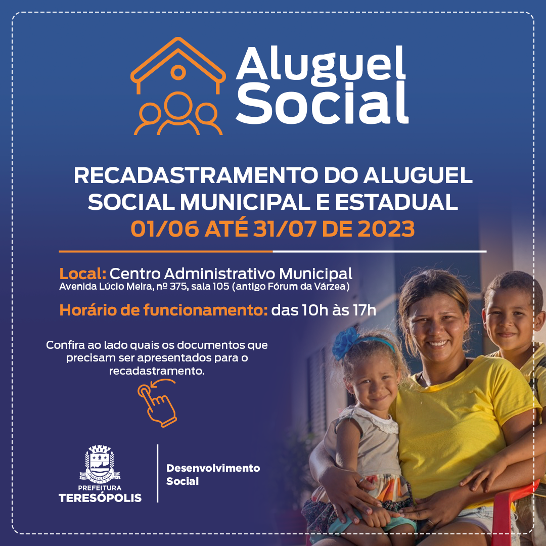 No momento você está vendo Desenvolvimento Social convoca beneficiários do Aluguel Social para recadastramento