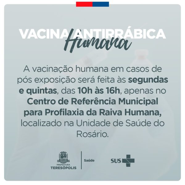 Leia mais sobre o artigo Vacina antirrábica humana está disponível na unidade de saúde do Rosário, a partir da próxima segunda-feira (5)