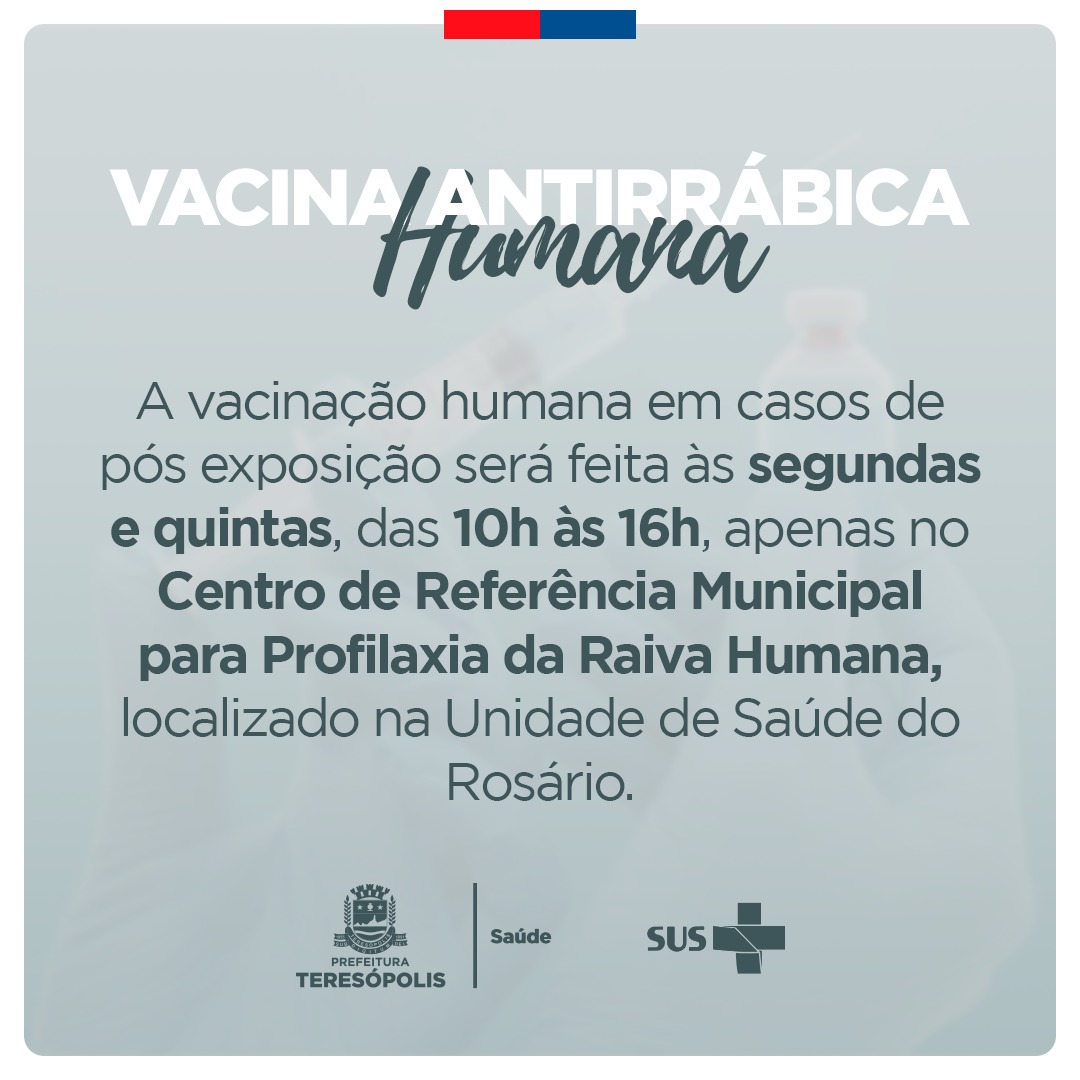 Você está visualizando atualmente Vacina antirrábica humana está disponível na unidade de saúde do Rosário, a partir da próxima segunda-feira (5)