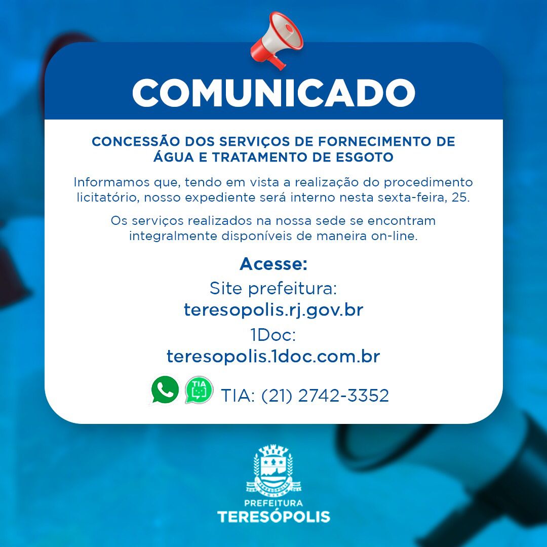 Você está visualizando atualmente COMUNICADO: Prefeitura de Teresópolis terá expediente interno nesta sexta, dia 25/08/2023