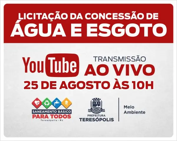 Leia mais sobre o artigo Licitação da Concessão dos Serviços de Fornecimento de Água e Tratamento de Esgoto será transmitida ao vivo nesta sexta, 25, às 10h