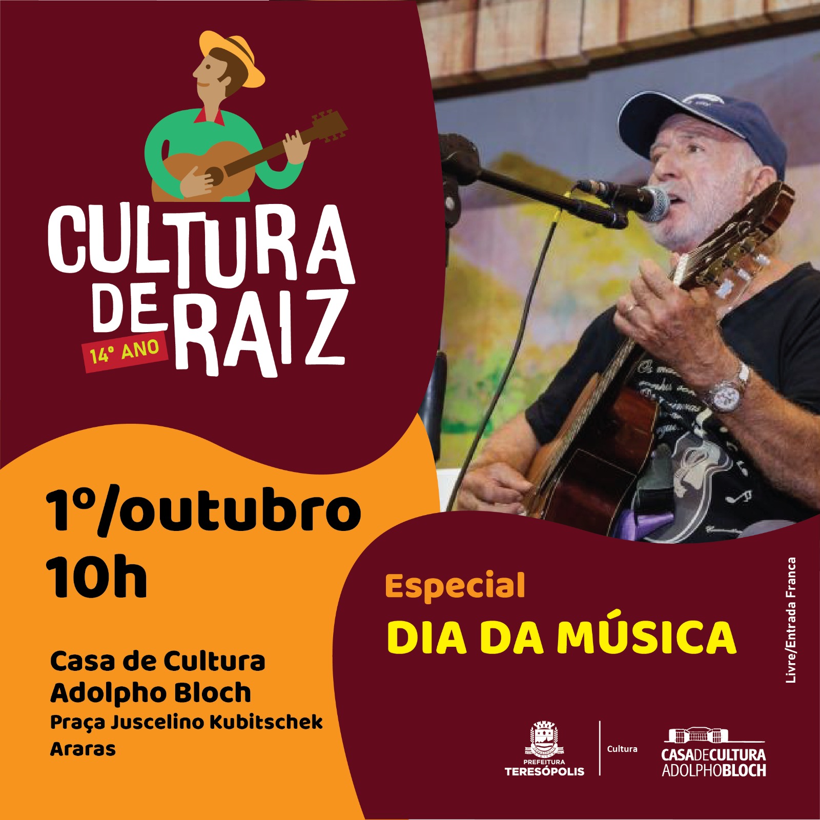 Você está visualizando atualmente Cultura de Raiz: Artistas celebram o Dia Mundial da Música na Casa de Cultura de Teresópolis 
