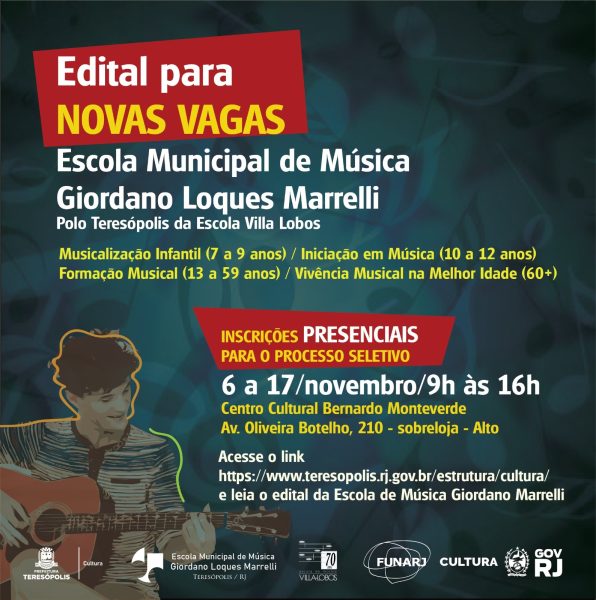 Leia mais sobre o artigo Inscrições para 58 vagas na Escola Municipal de Música de Teresópolis terminam nesta sexta, 17 de novembro
