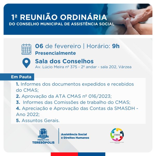 Leia mais sobre o artigo 1ª reunião ordinária do CMAS em 2024