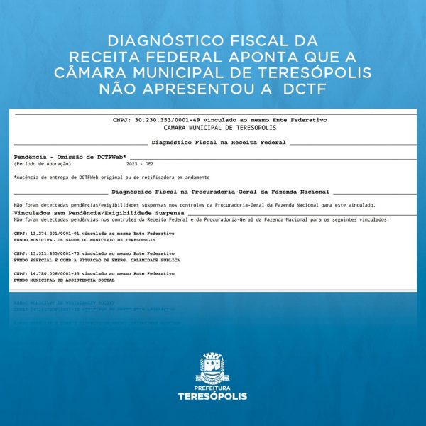 Leia mais sobre o artigo Presidência da Câmara Municipal não apresenta comprovante de obrigação fiscal e Teresópolis fica com nome sujo