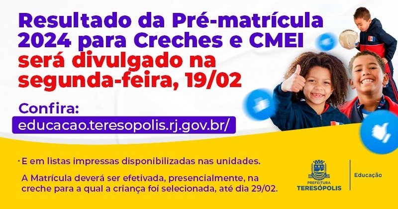 No momento, você está visualizando Resultado da Pré-matrícula 2024 para Creches e CMEI será divulgado na próxima segunda-feira, 19/02