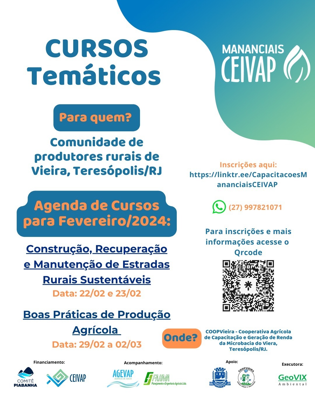 Leia mais sobre o artigo PROGRAMA MANANCIAIS: Prefeitura é parceira do CEIVAP e Comitê Piabanha na  promoção de capacitação em Vieira, no interior