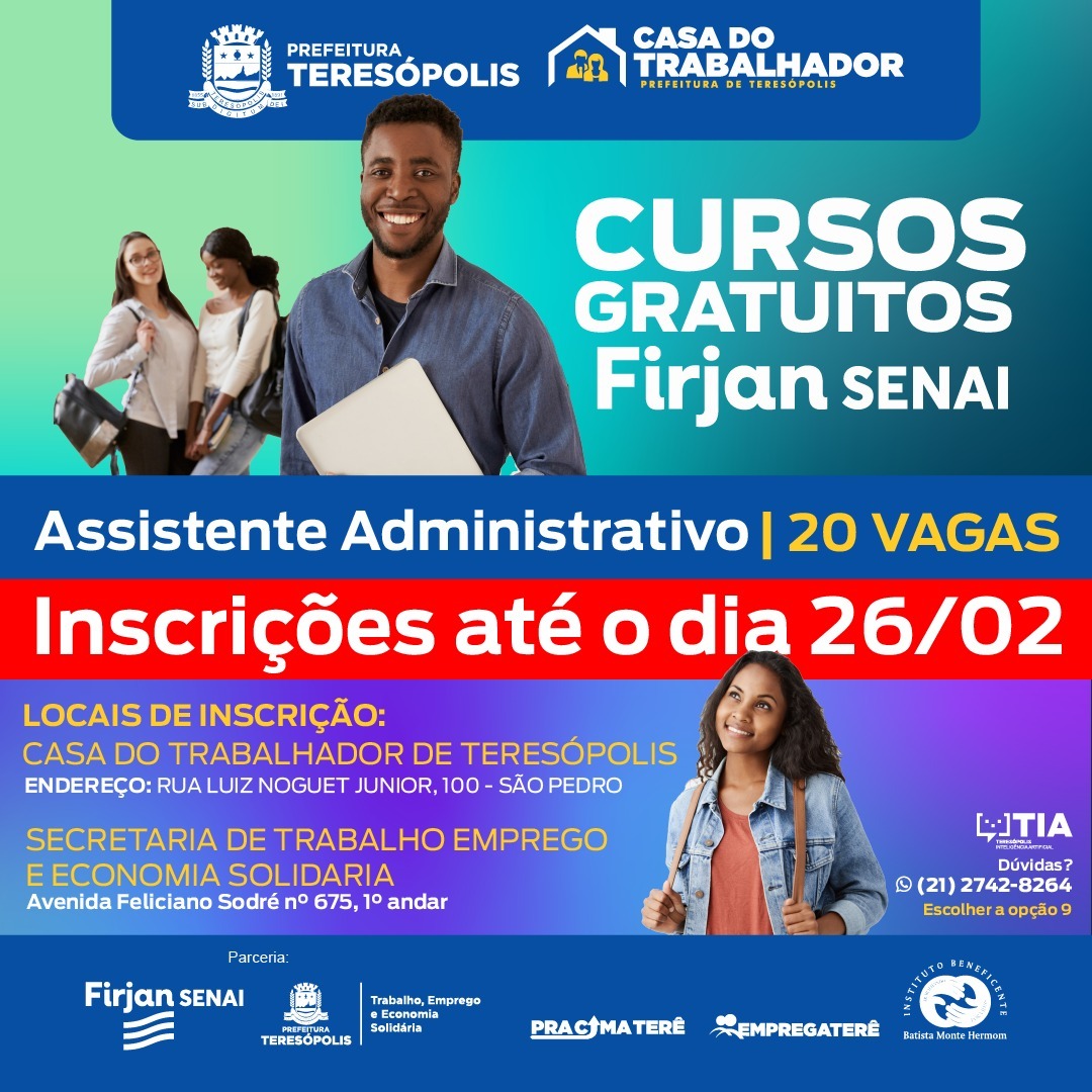 Você está visualizando atualmente Inscrições abertas para curso gratuito de Assistente Administrativo na Casa do Trabalhador de Teresópolis