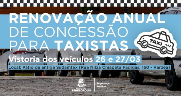 Leia mais sobre o artigo Renovação Anual de Concessão para Taxistas  Vistoria dos veículos acontece nos próximos dias 26 e 27