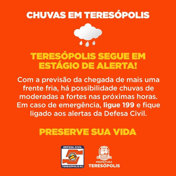 Leia mais sobre o artigo Previsão de mais chuva e nova frente fria mantém Teresópolis em alerta devido ao risco de novos deslizamentos