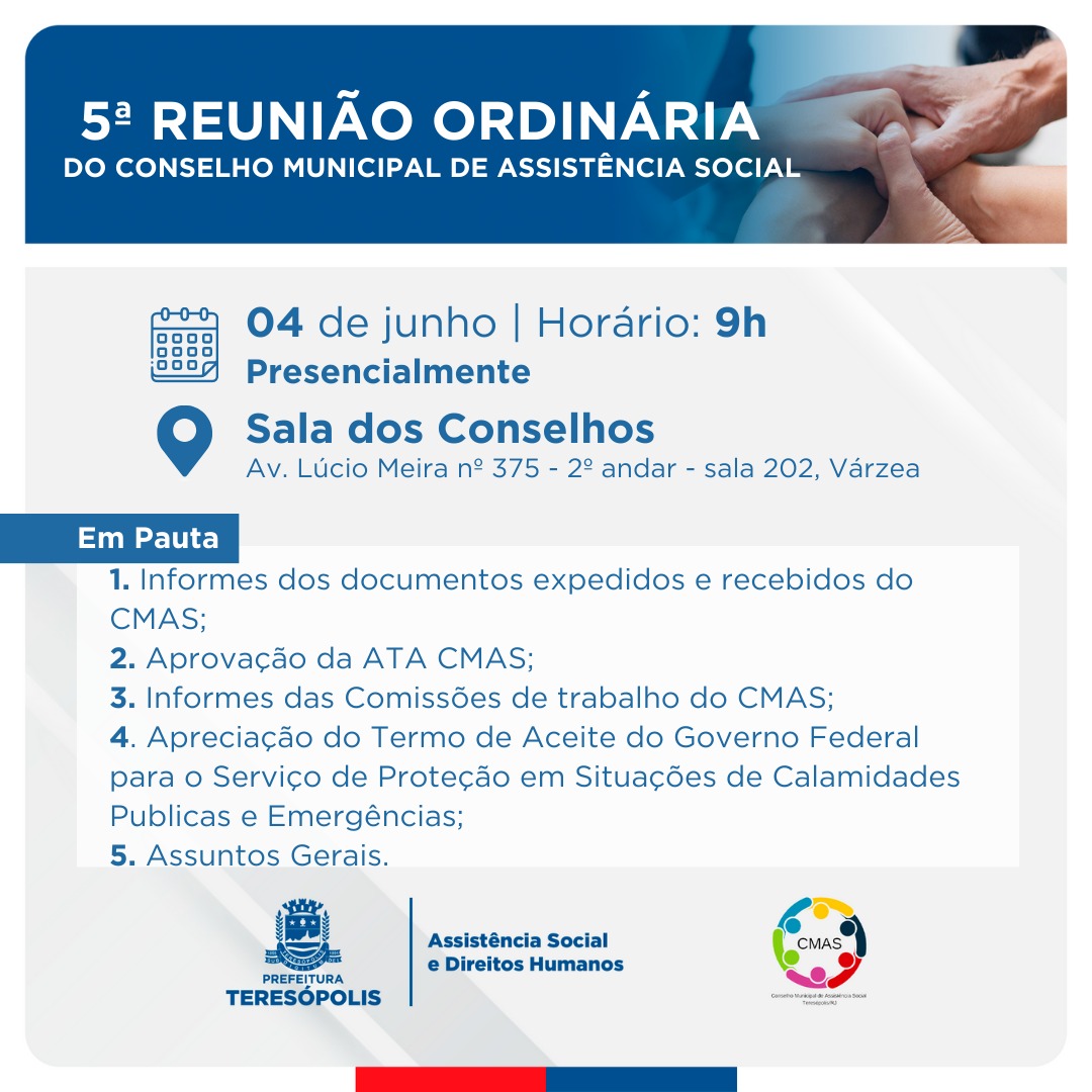 Leia mais sobre o artigo 5ª reunião ordinária do CMAS